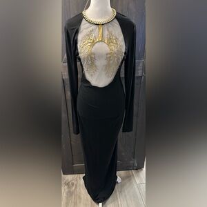 Finesse Willow Maxi Black and Gold Long Sleeve Dress - Size S